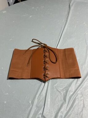 Wide Lace-Up Waist Belt in Tan Brown 10102